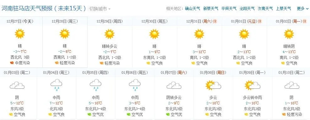 驻马店天气（驻马店天气预报今明后三天）